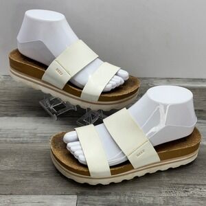 Reef Cushion Vista White Platform Slide Sandals Womens 7 Cork Footbed Lug Sole